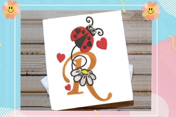 Charming Ladybug R Letter Monogram for Seasonal Embroidery