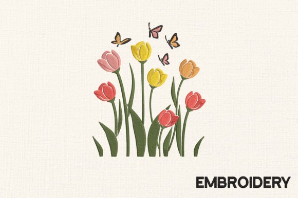 Tulips with Butterfly Embroidery Design Review